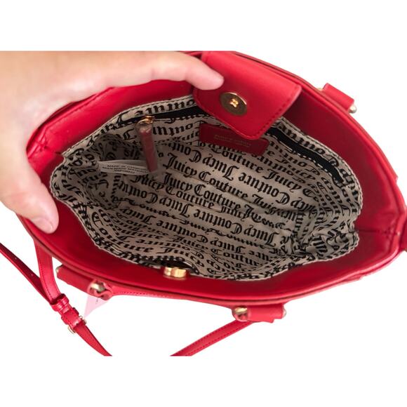 NWT Juicy Couture Red Quilted Mini Tote with Gold Heart Studs Crossbody Bag - Picture 9 of 10